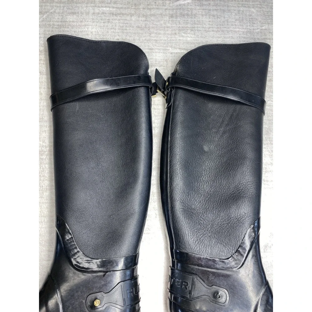 HUNTER Tall Rain Boots Women’s Size 7 Black Gloss Equestrian Waterproof Garden